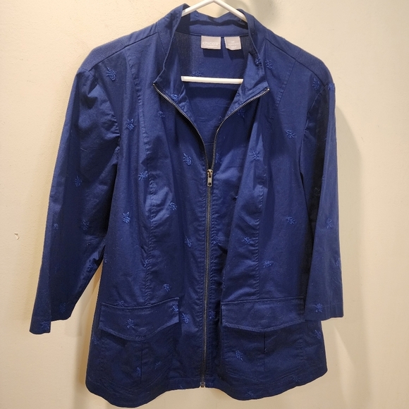 CHICO'S Blue Zinergy Flower-Embroidered Zip-Up Jacket size  3P (16P-18P) - Picture 9 of 12